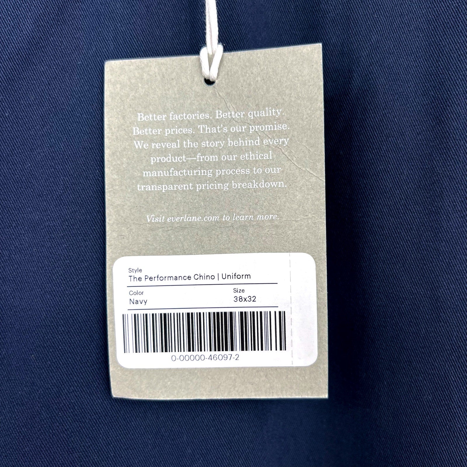 EVERLANE Uniform Mens Performance Chino Pants 38x32 Navy Blue Athletic Fit NWT