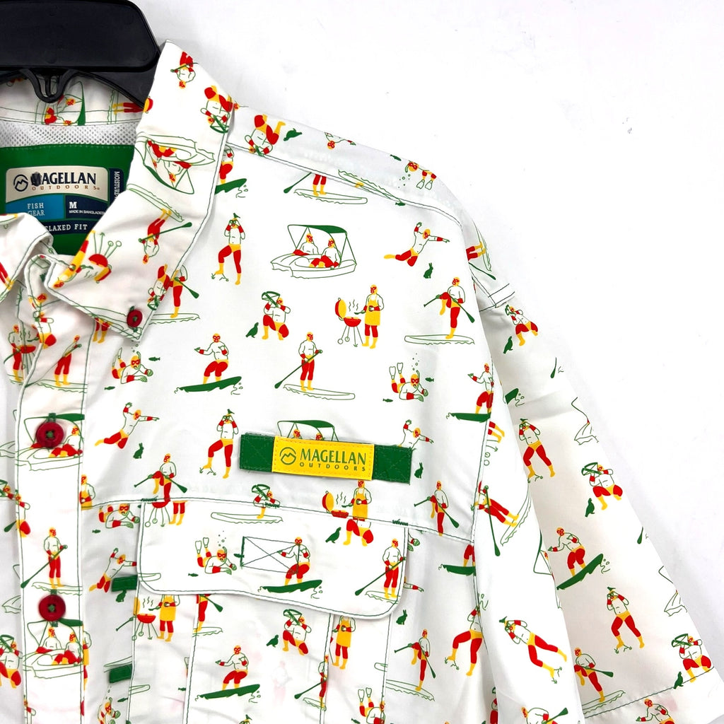 MAGELLAN OUTDOORS Laguna Madre Luchadores Fishing Shirt Medium White Multi NWOT