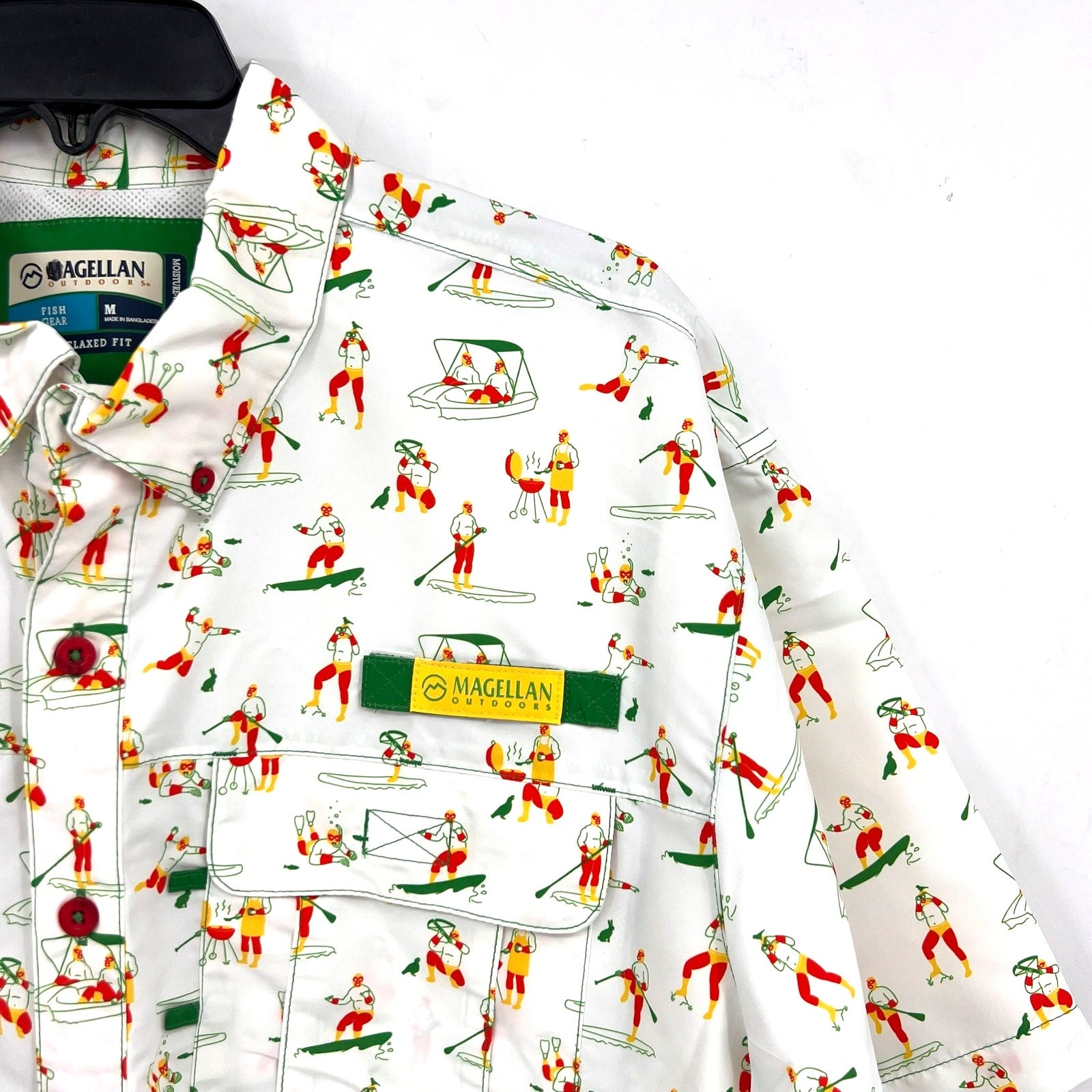 MAGELLAN OUTDOORS Laguna Madre Luchadores Fishing Shirt Medium White Multi NWOT