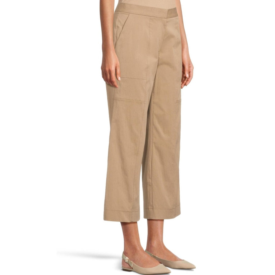 ELLIOT LAUREN Womens Wide Leg Crop Pants Size 8 Tan Driftwood Elastic Waist NWT