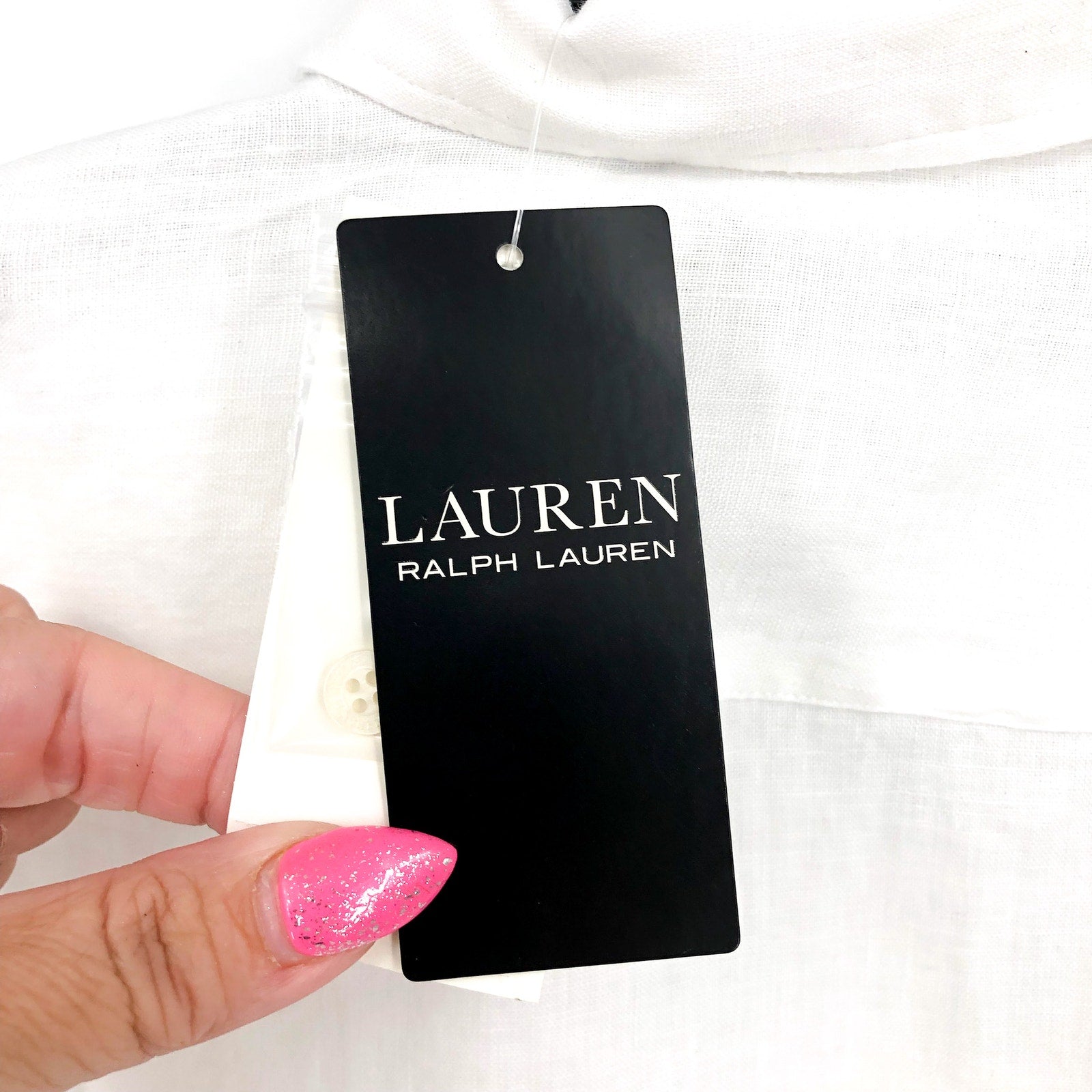 LAUREN RALPH LAUREN Womens Linen Shirt Medium White Roll Tab Sleeve NWT