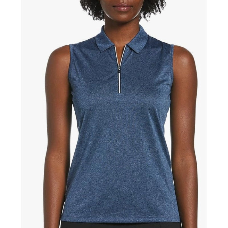 CALLAWAY Women's 1/4 Zip Sleeveless Polo Shirt XL Blue True Navy Heather NWT