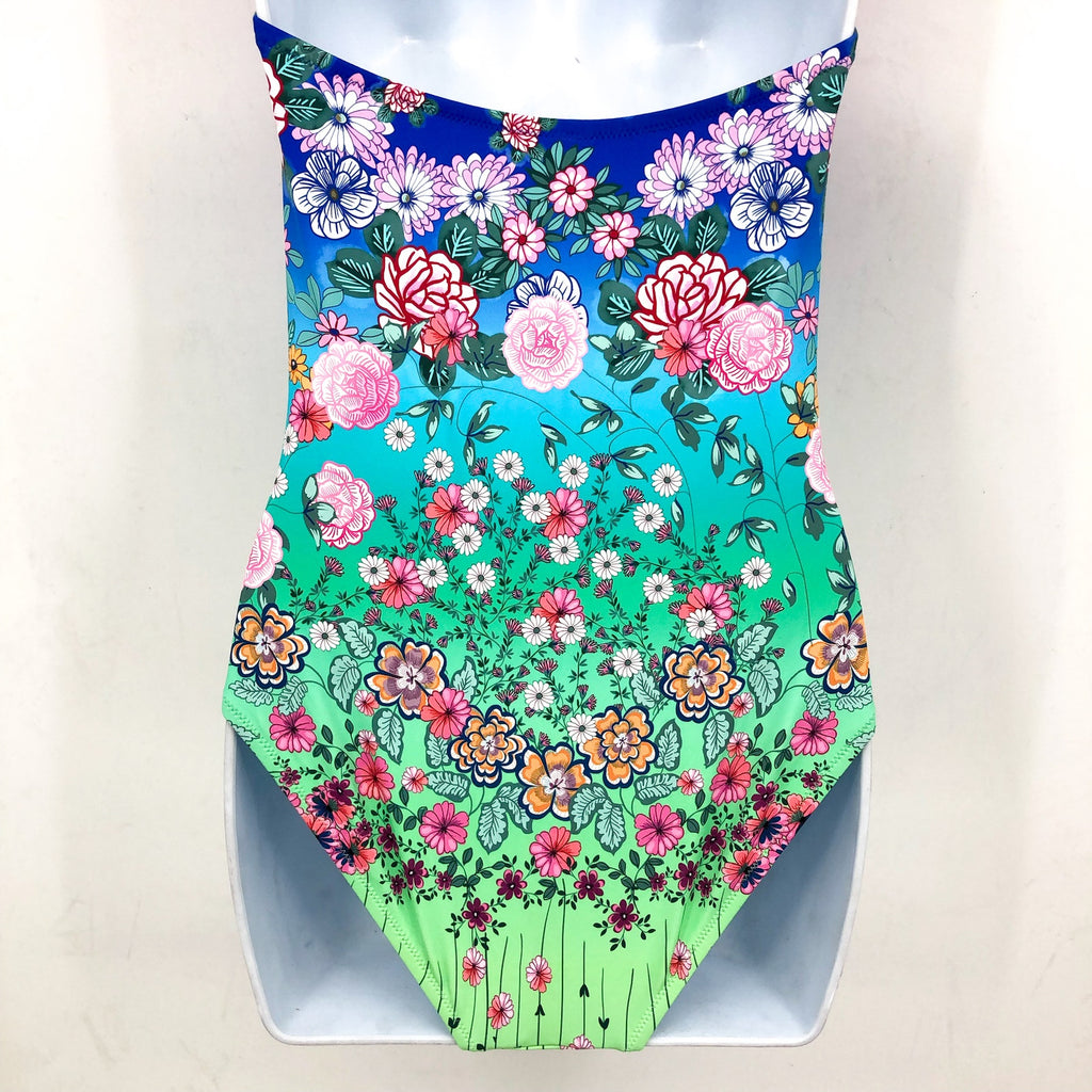 JOHNNY WAS Women's Rainbow One Piece Swimsuit Small Twist Keyhole Floral NWT