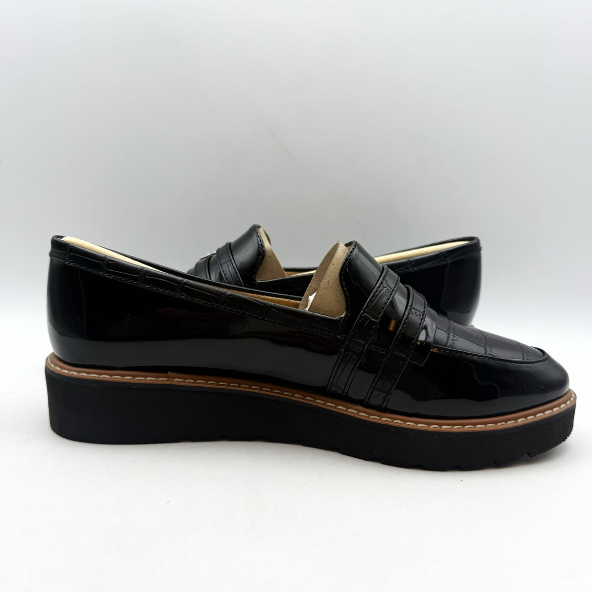 Naturalizer Womens Eiffel Loafers Size 8.5 38.5 Black Vegan Patent Leather NIB