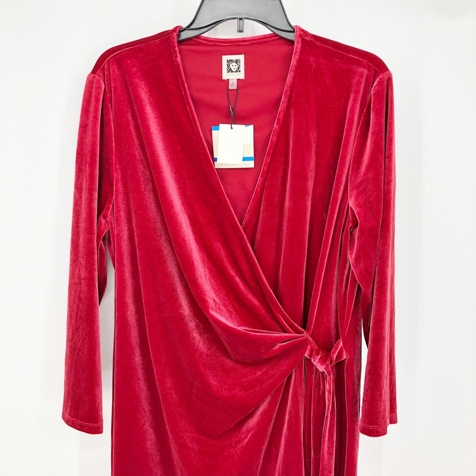 ANNE KLEIN Women's Velvet Wrap Dress Titian Red XS