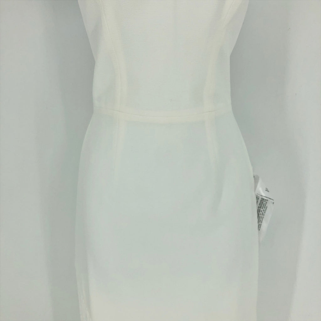 DRESS THE POPULATION Rory Midi Sheath Dress XS Off White Fringe Hem NWT