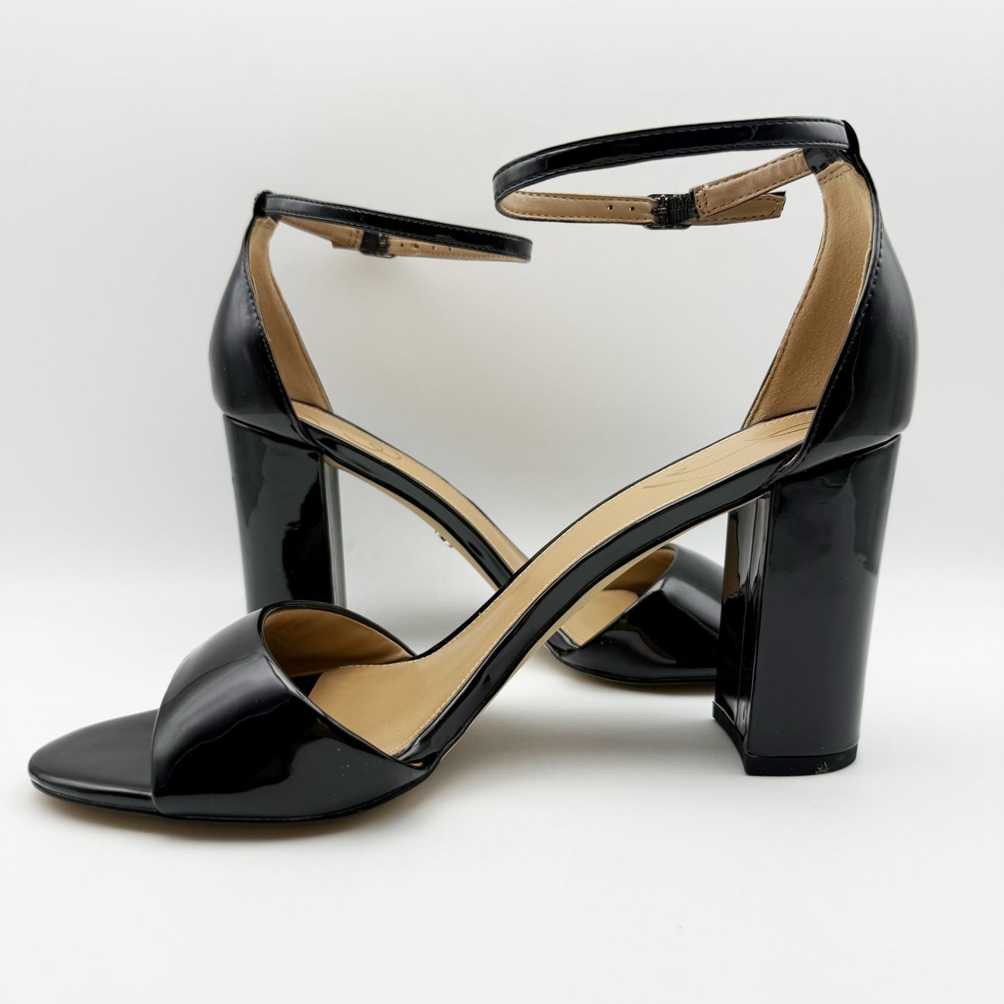 Sam Edelman Womens Robyn Heels US 8.5 Wide Black Patent Leather Ankle Strap NIB