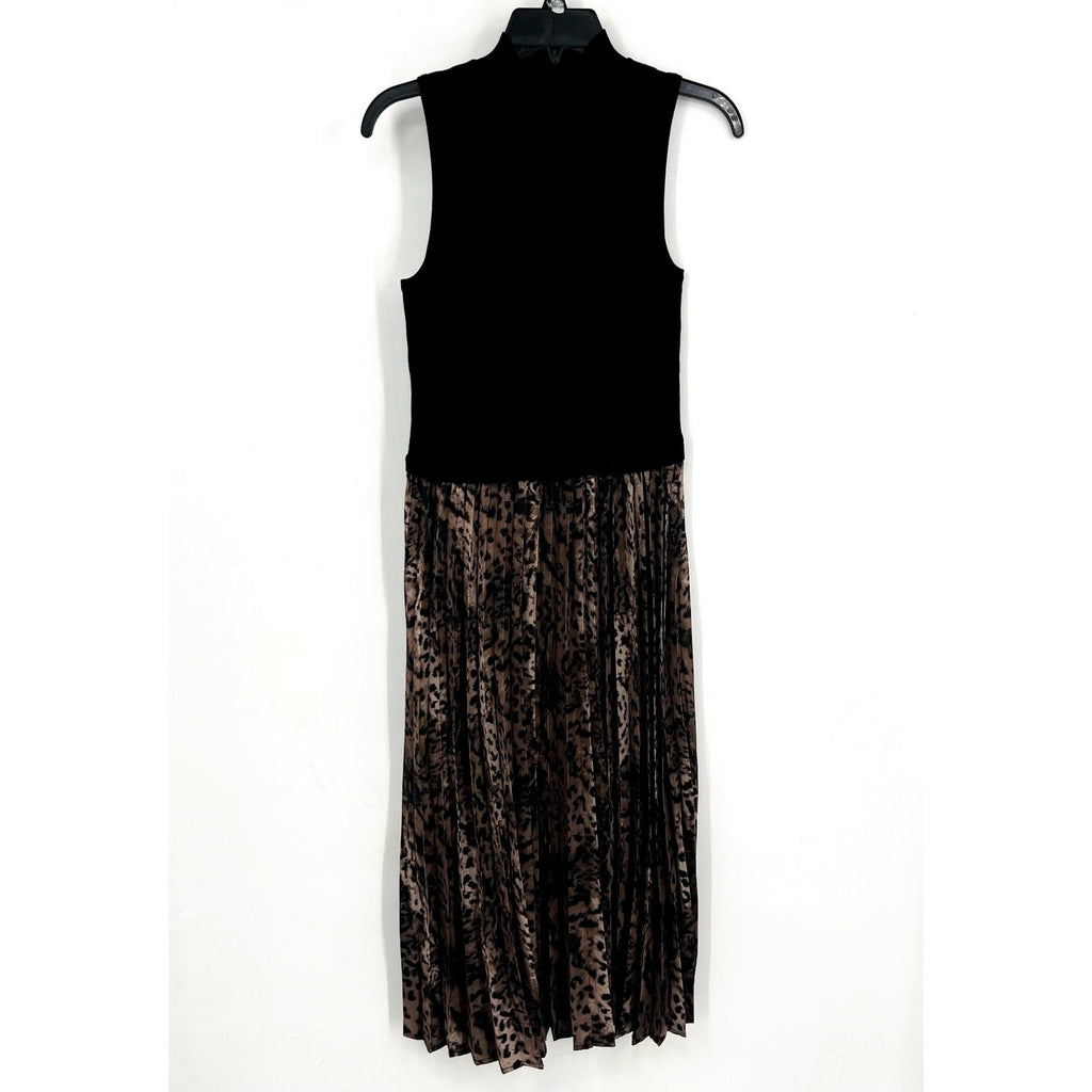 FORTUNE + IVY Womens Jersey Leopard Pleated Midi Dress Small Black Multi NWOT