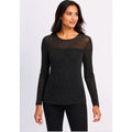LES SEREIN Long Sleeve Glitter Mesh Sheer Top Small Black Silver Metallic NWT