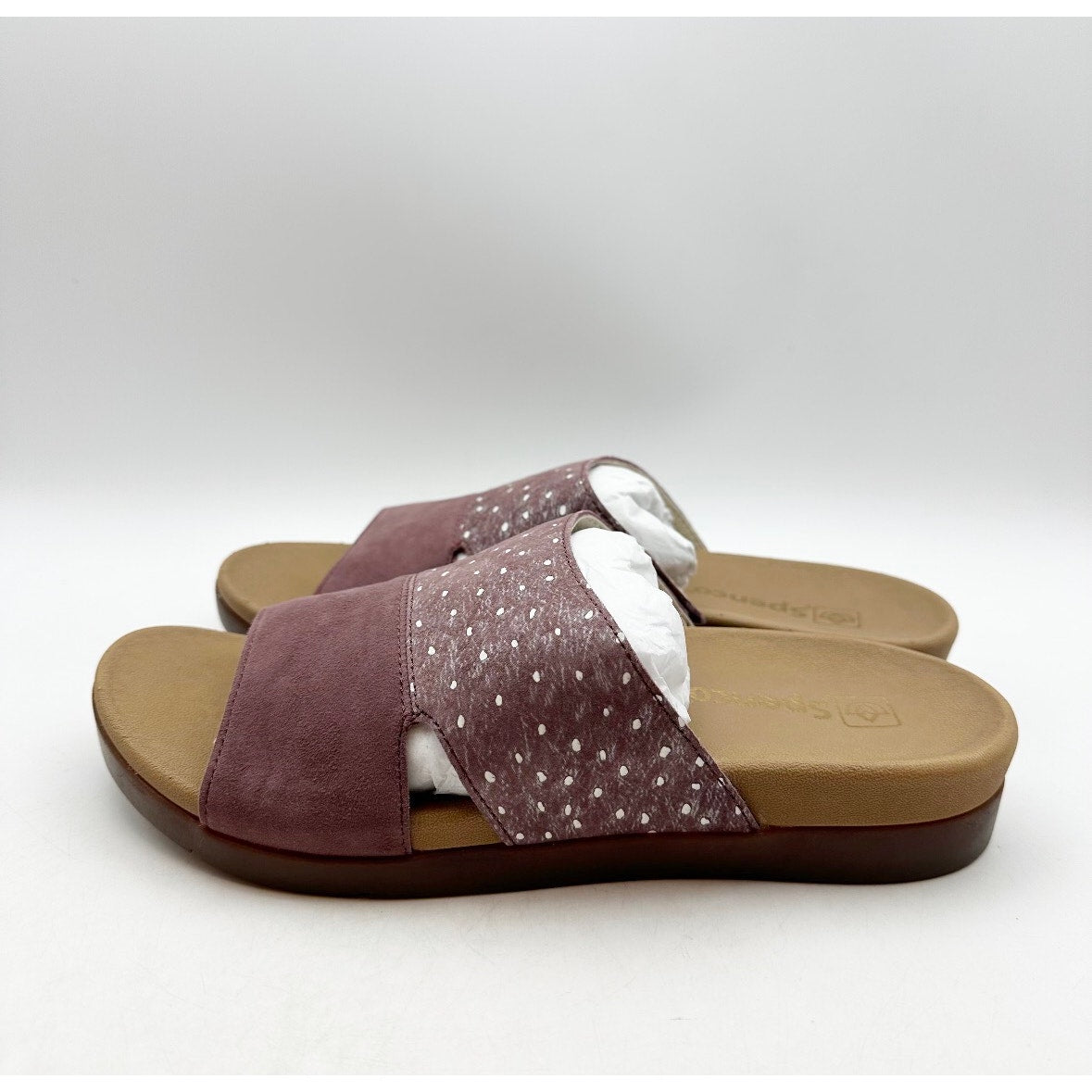 Spenco Womens Dawn Slide Sandals Size 7.5 EU 38 Red Burgandy Ostrich Suede NIB
