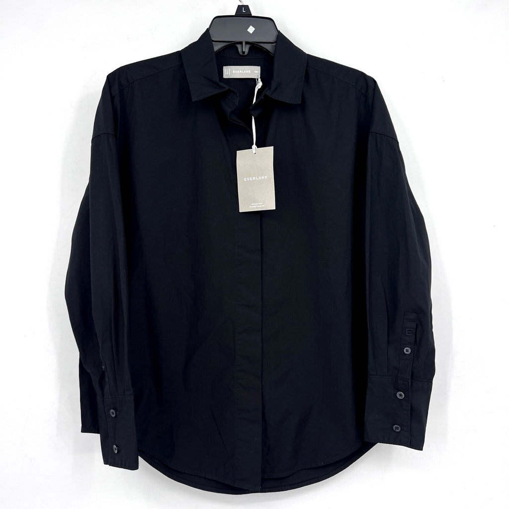 EVERLANE Women's The Oversized Poplin Shirt XXS Black Cotton Long Sleeve NWT