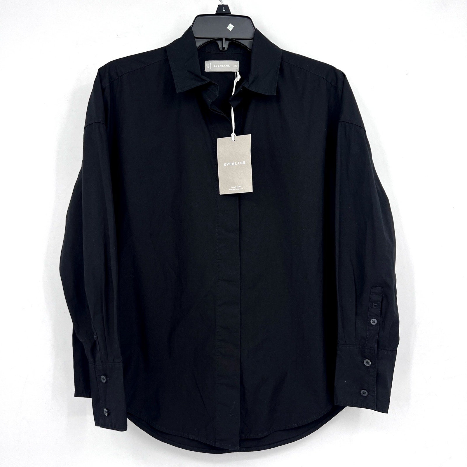 EVERLANE Women's The Oversized Poplin Shirt XXS Black Cotton Long Sleeve NWT