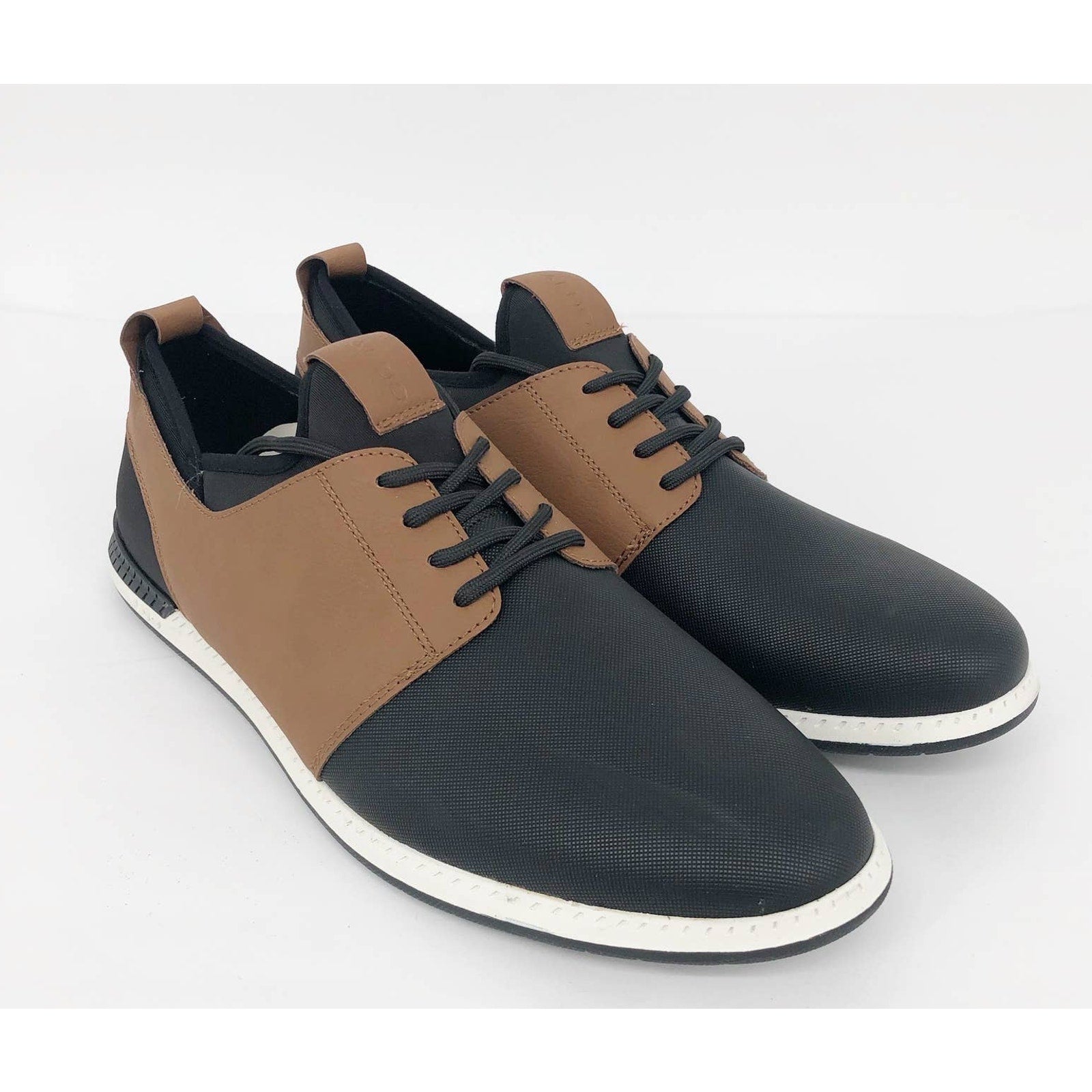 Aldo Mens Chase Casual Sneakers 13 Tan Black Lace Up Low Top Leather Modern NWOB
