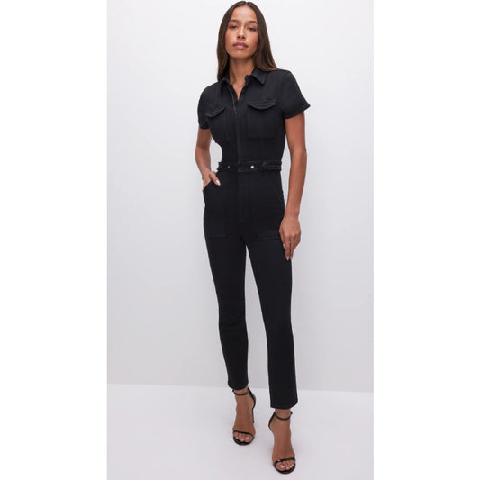 GOOD AMERICAN Women's Fit For Success Jumpsuit 1 Small Black Short Sleeve  NWT