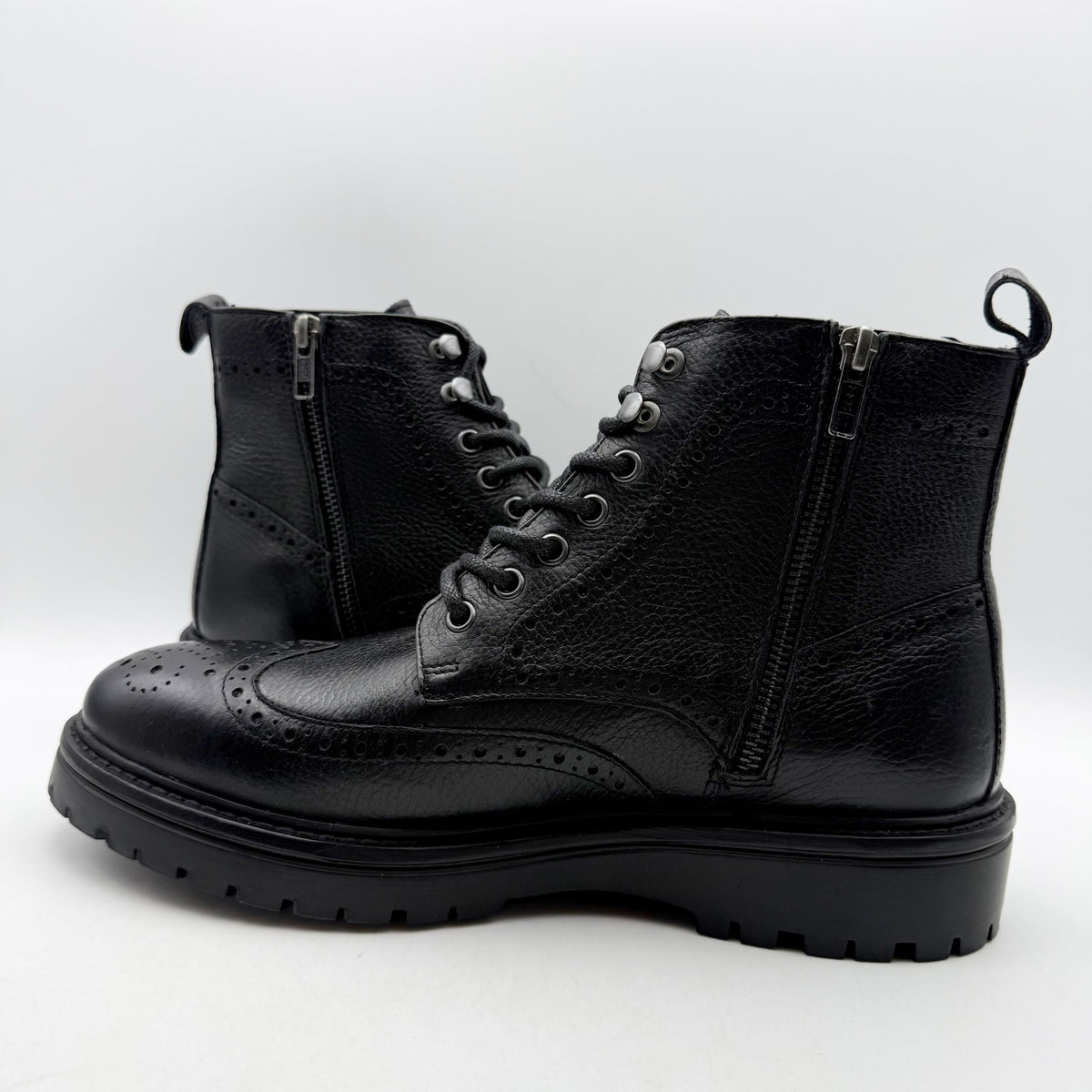 Vince Camuto Mens Namid Combat Boots US 8.5 EU 41.5 Black Leather NWOB