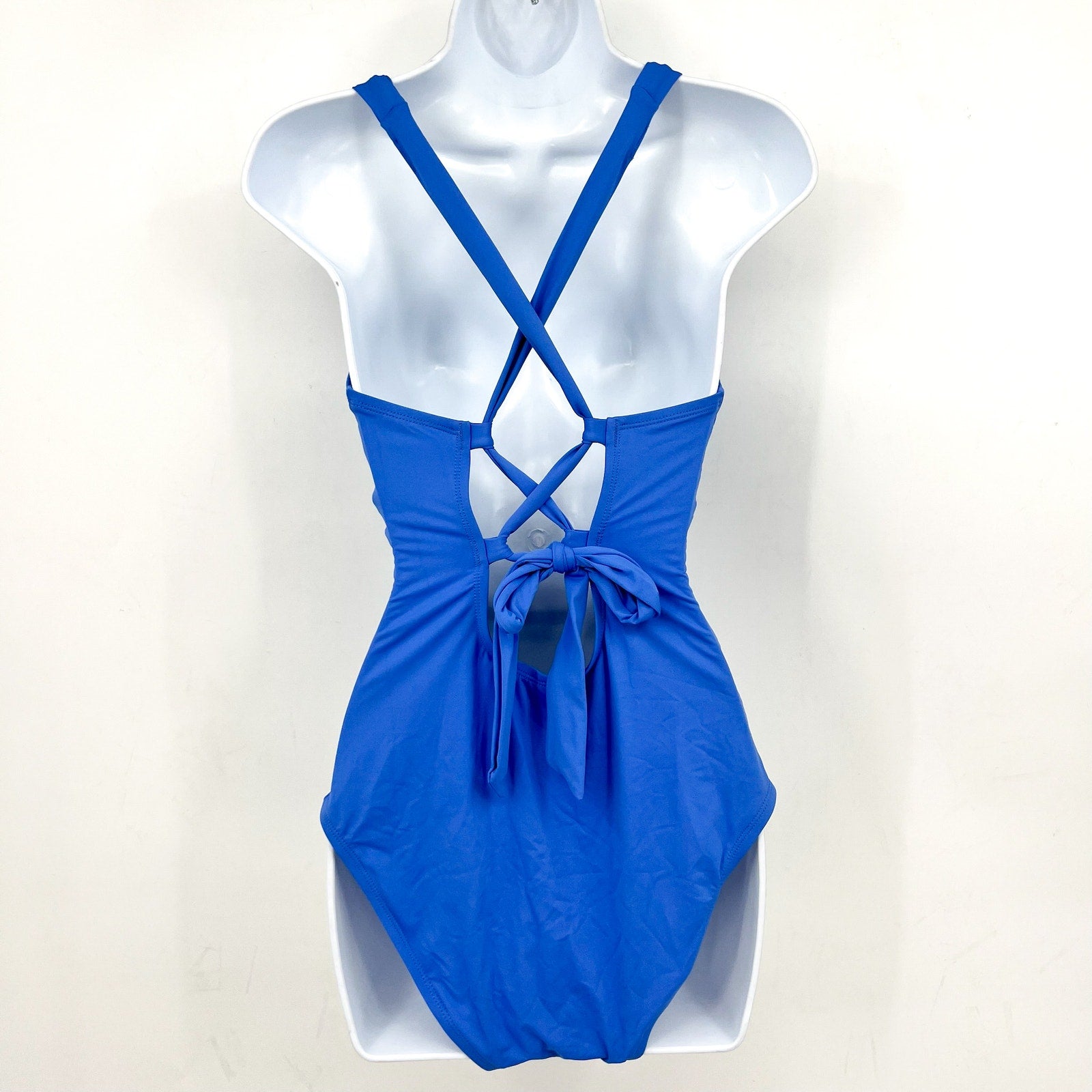 TOMMY BAHAMA Novelty Pearl One-Piece Swimsuit 10 Cornflower Blue Lace-Back NWOT
