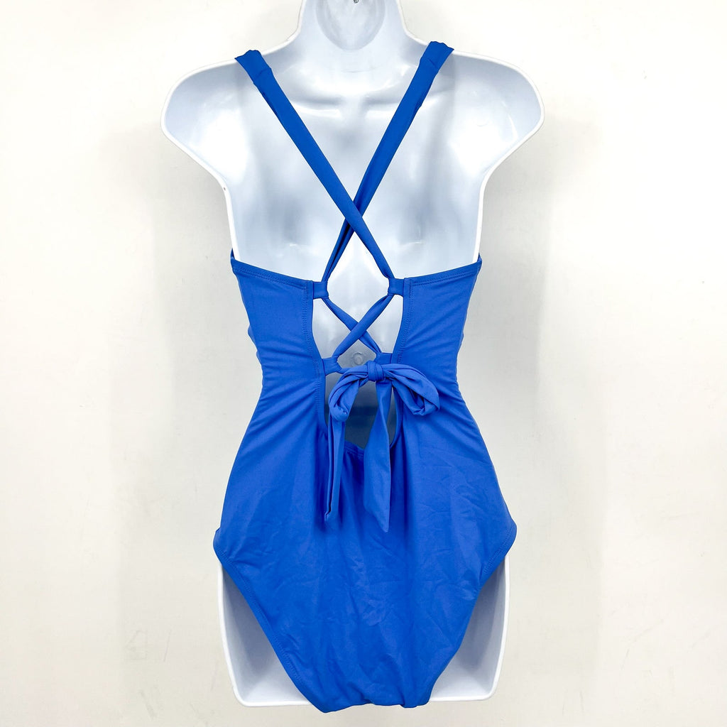 TOMMY BAHAMA Novelty Pearl One-Piece Swimsuit 10 Cornflower Blue Lace-Back NWOT