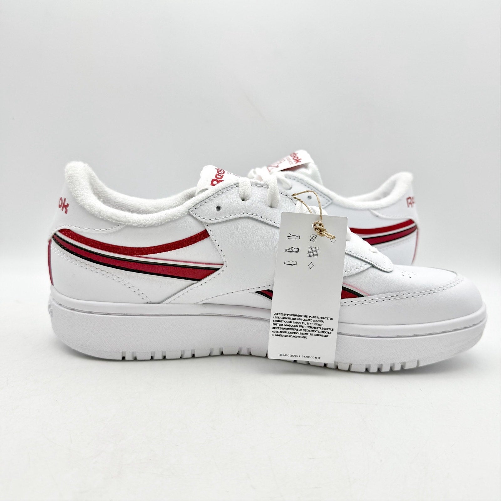 Reebok Womens Club C Double Sneaker SIZE 9 EU 40 White Red Leather NWT