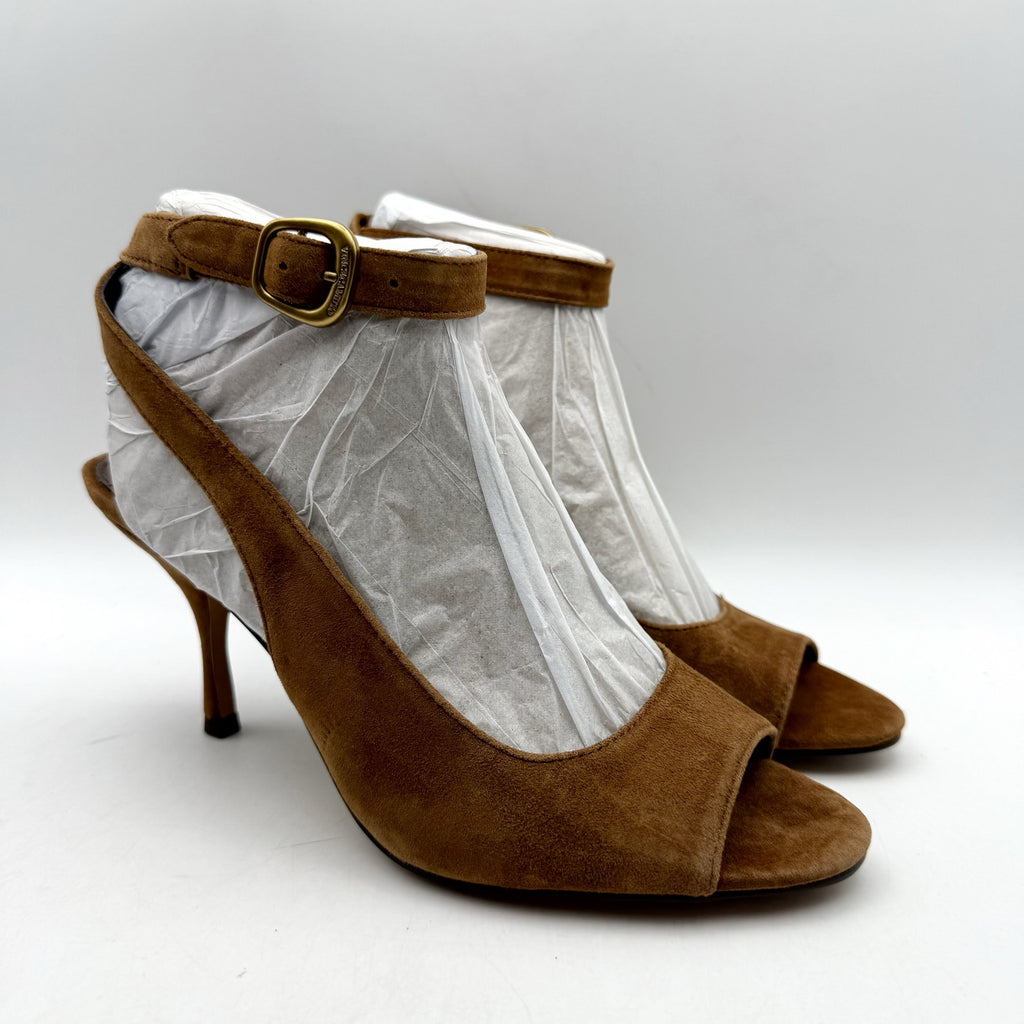 Vince Camuto Womens Pavles Ankle Strap Heeled Sandals US 6.5 M Brown Suede NIB