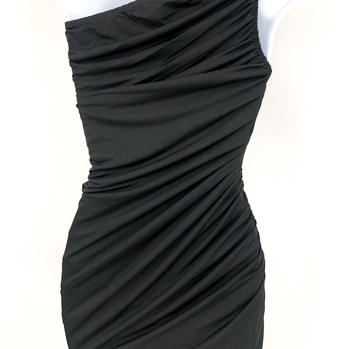 STEVE MADDEN Ayana Dress XS Black Ruched One Shoulder Bodycon Stretch NWT