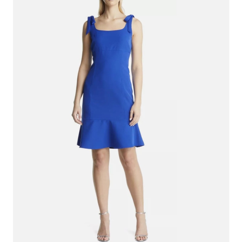 JULIA JORDAN Women's Shoulder Tie Ruffle Hem Sheath Dress Size 6 Royal Blue NWOT