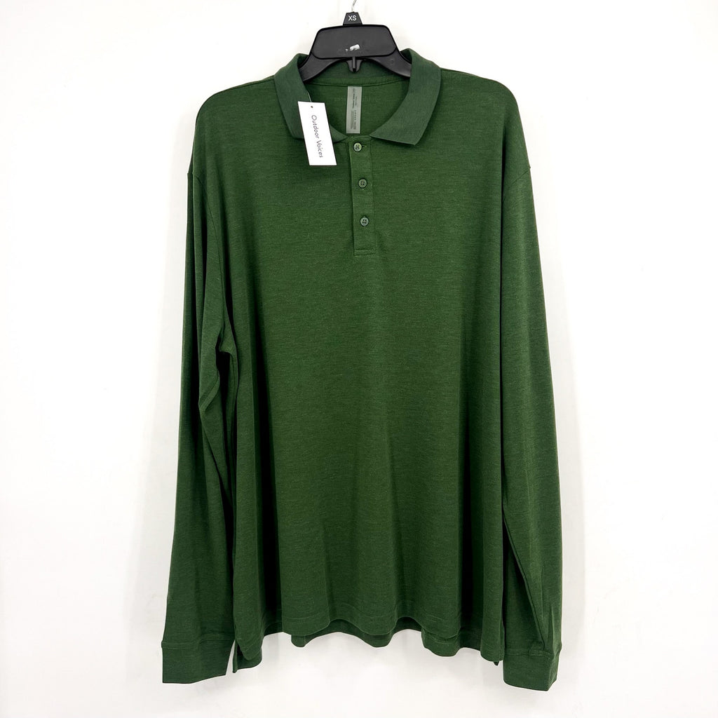 OUTDOOR VOICES Men's Birdie Long Sleeve Polo Shirt 3XL Greenwoods DriRELEASE NWT