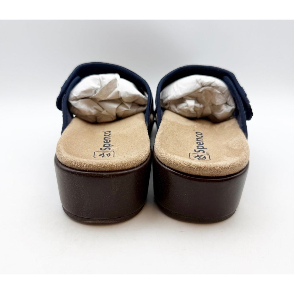 Spenco Women's Karla Wedge Sandals Size 10 Wide Blue Peacoat Navy Brown NIB