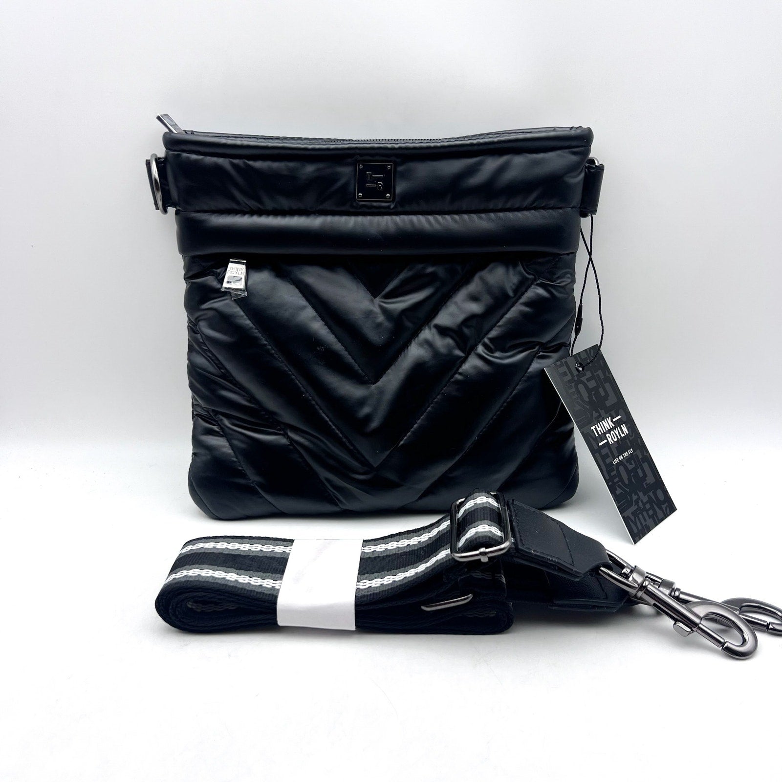 THINK ROYLN Women's Sidewalk Crossbody Bag Small Pearl Black Quilted NWT