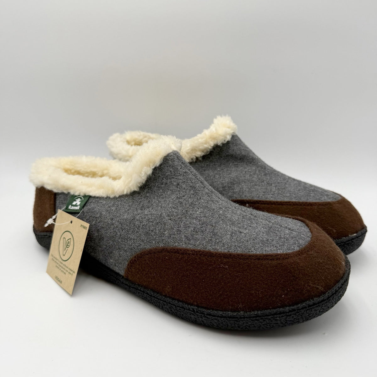 Kamik Mens Cabin Slippers Size 11 EU 44 Dark Brown Felt Microsuede NWOB