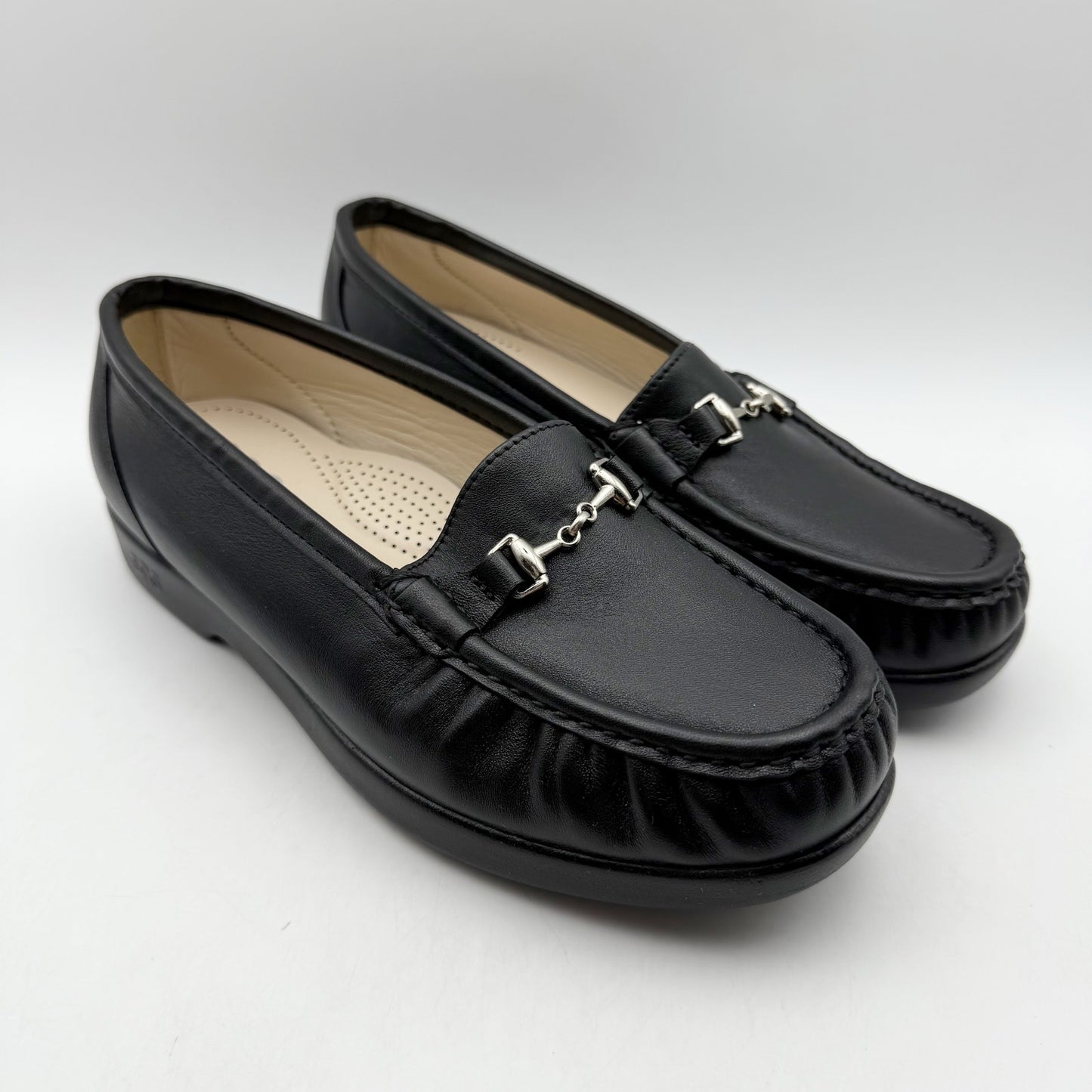 SAS Womens Metro Comfort Bit Loafers US 6.5 WW Black Leather NIB
