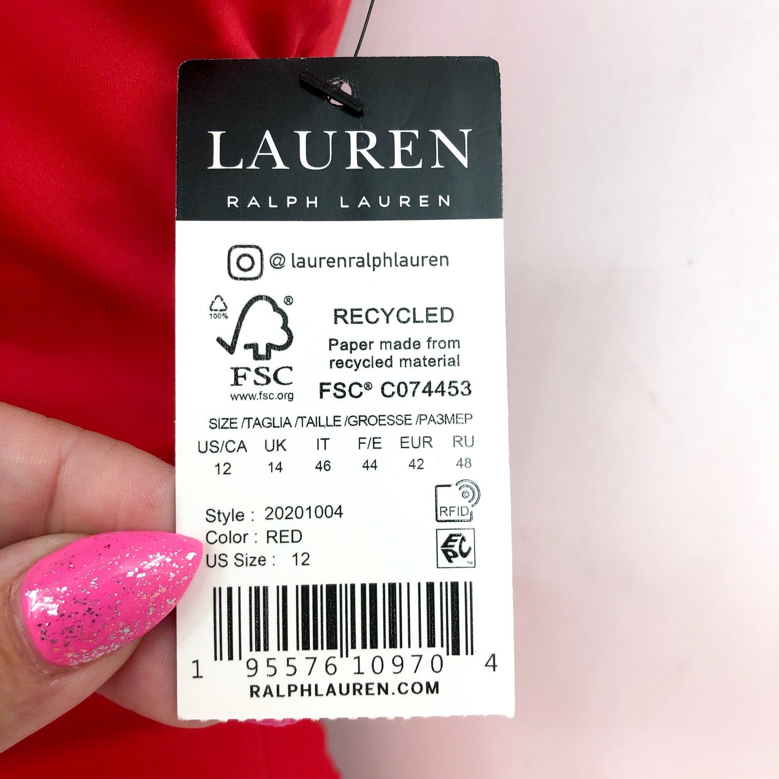LAUREN RALPH LAUREN Double Strap One Piece Swimsuit Size 12 Red One Shoulder NWT