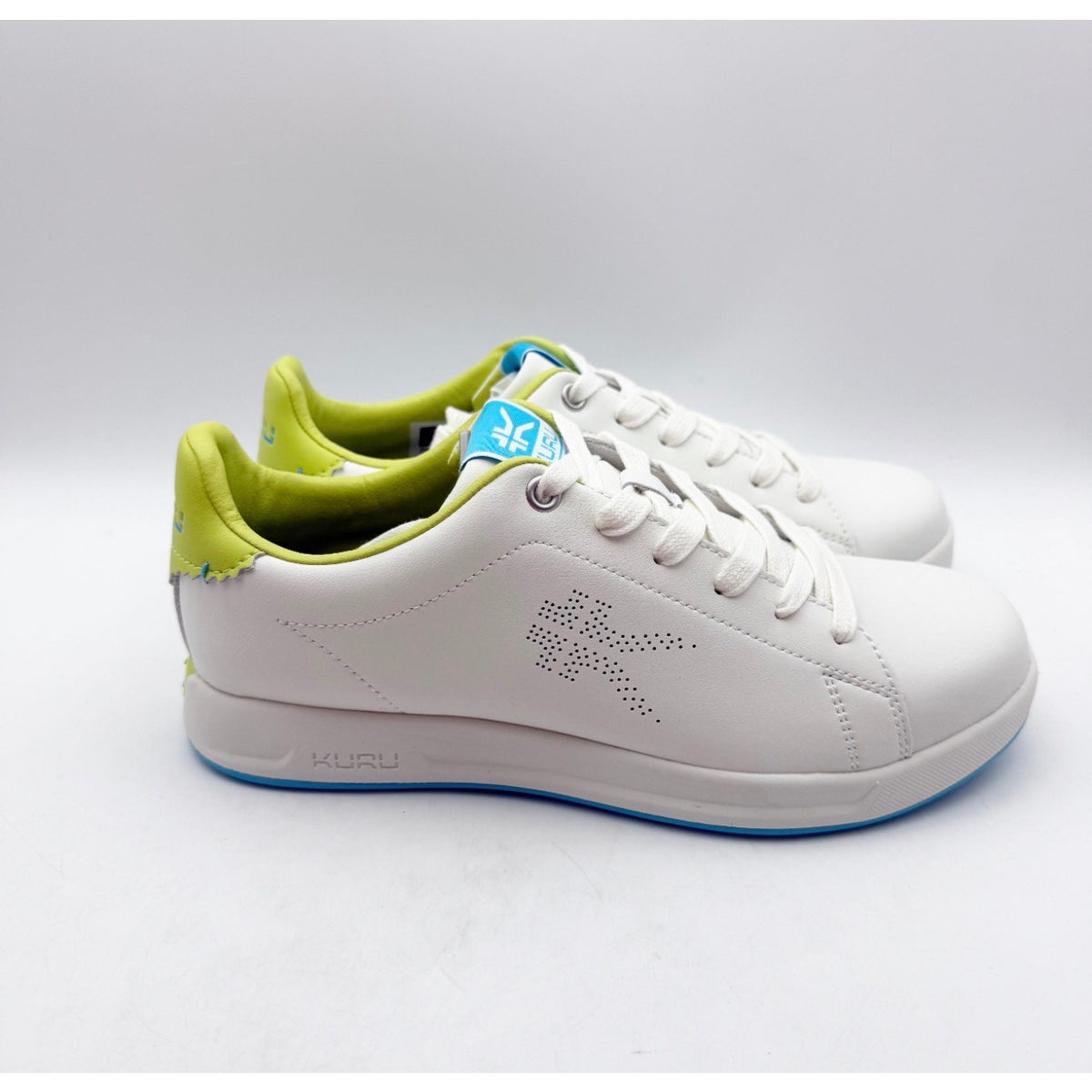 Kuru Womens Roam Court Shoes Size 7 Bright White Pale Lime Leather Sneakers NWOB