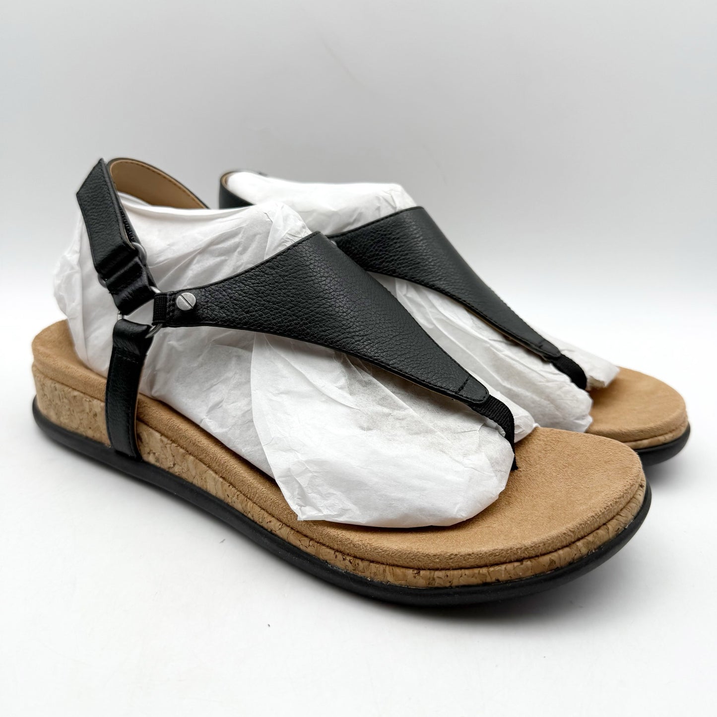 Vionic Womens Kirra II Wedge Sandals US 8 EU 38.5 Black Leather NIB