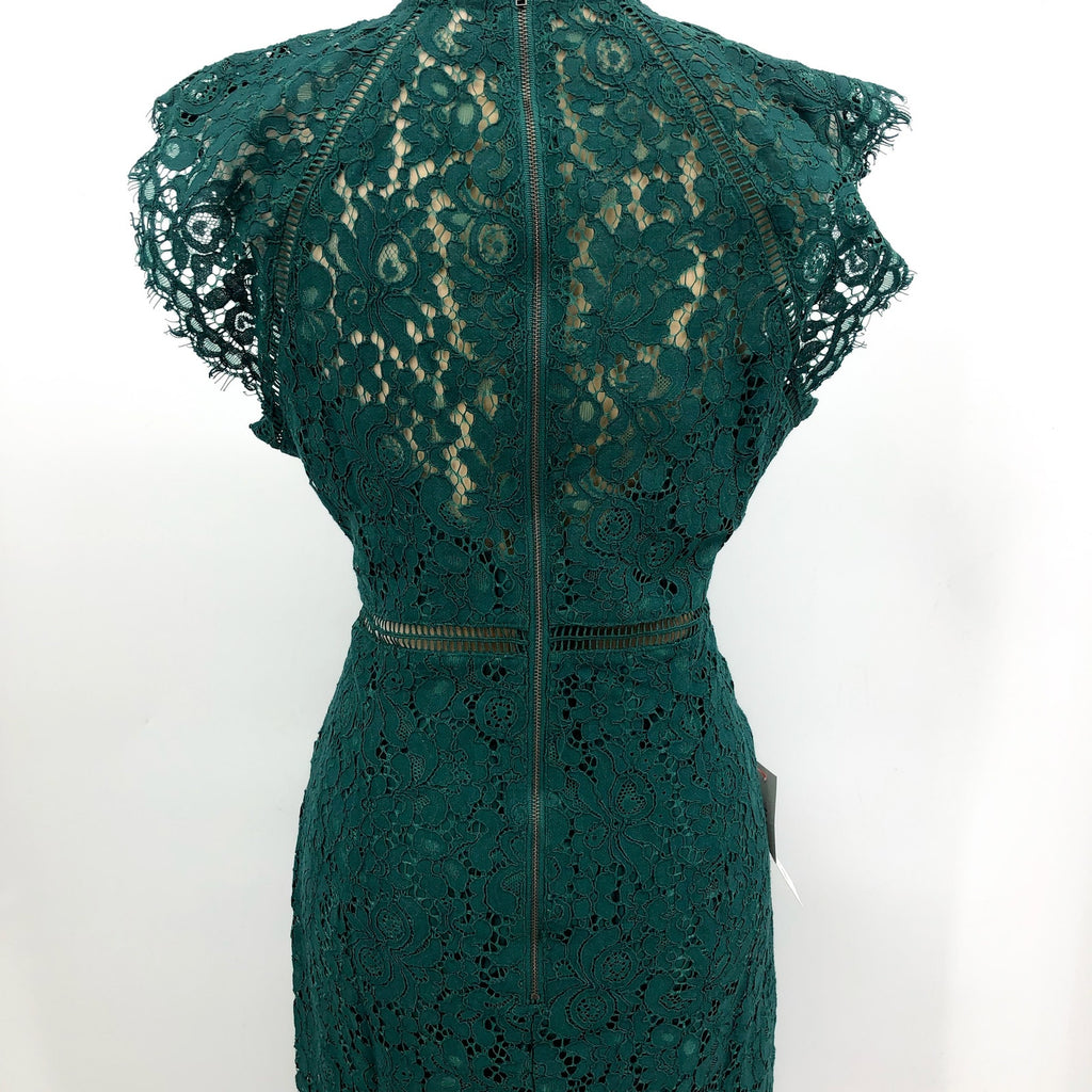 BARDOT Women's Lace Panel Dress Size 8 Large Forest Green Sleeveless NWT