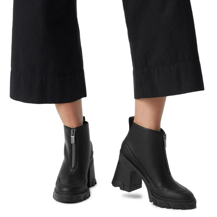 SOREL Womens Brex Heel Zip Bootie US 7 EU 38 Black Leather Waterproof NIB