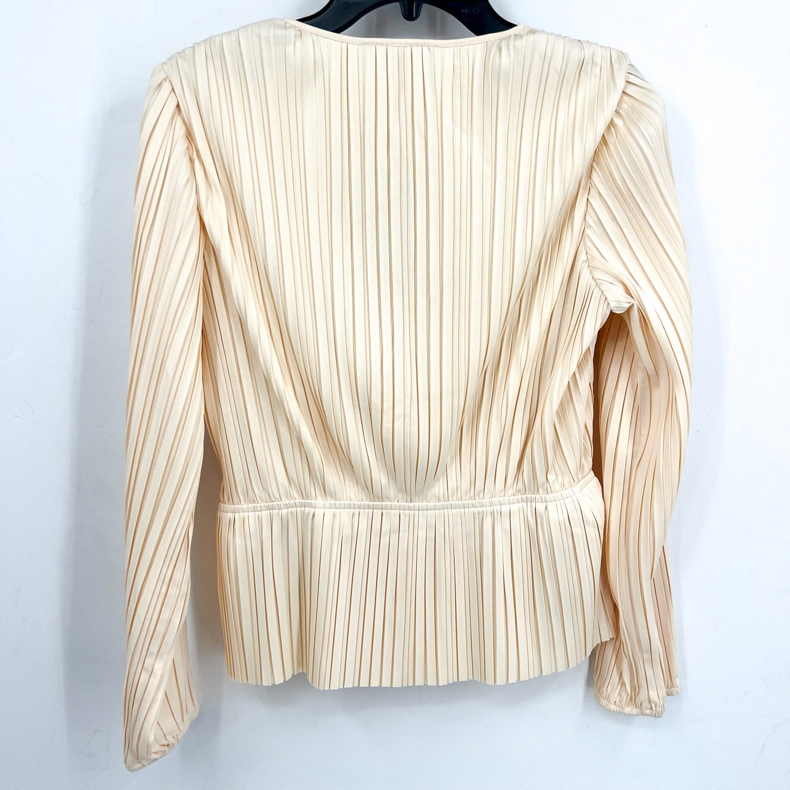 DANIEL RAINN Womens Pleated Peplum Blouse Medium Ivory Long Sleeve NWT