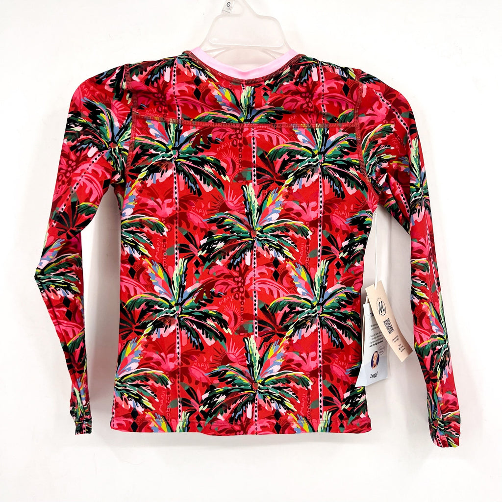 MAAJI Girl's Odyssey Rashguard Swim Top Size 12 Red Flame Palms Long Sleeve NWT