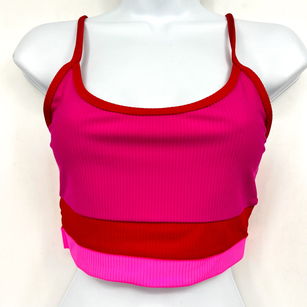 BEACH RIOT Women's Eva Colorblock Bikini Top Medium Fuchsia Red Neon Pink NWT