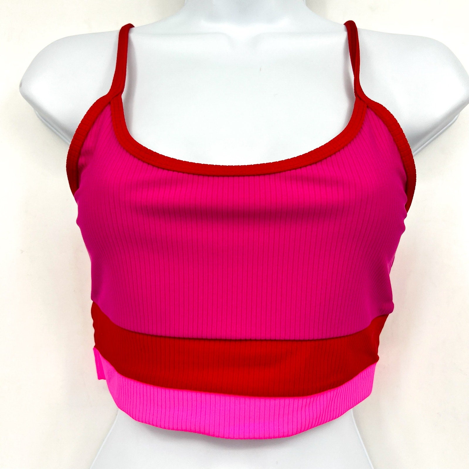 BEACH RIOT Women's Eva Colorblock Bikini Top Medium Fuchsia Red Neon Pink NWT