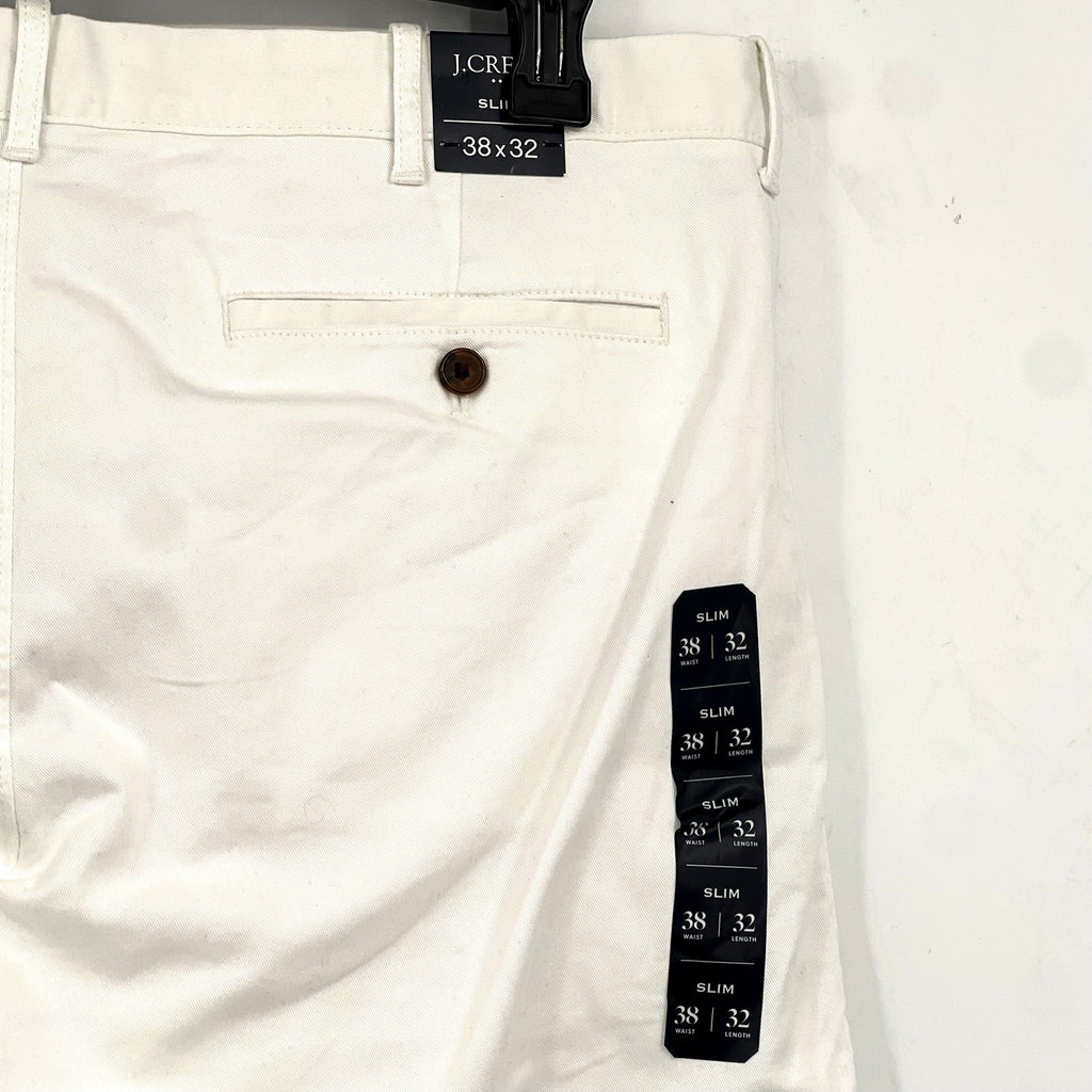 J.CREW Men's Slim-fit Flex Chino Pants 38x32 White Stretch Flat Front H3167 NWT