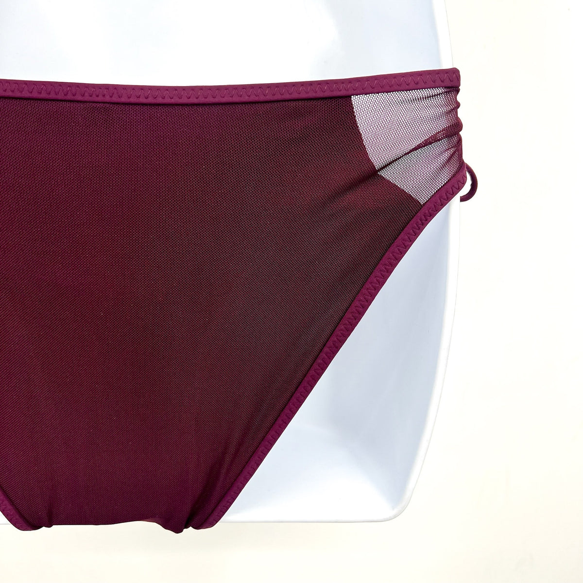 BECCA Women's Muse Mesh-Inset Side-Tie Bikini Bottoms XS Purple Aubergine NWT