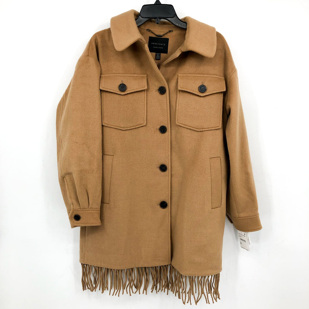 SANCTUARY Womens Fringe Wool Blend Coat Small Tan Camel Wool Blend NWT