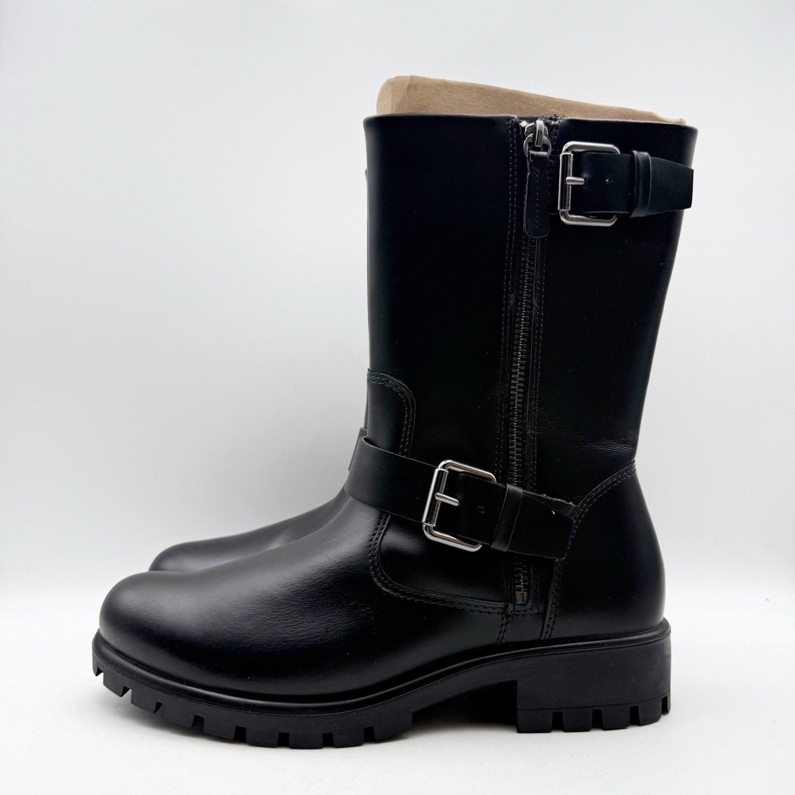 ECCO Womens Modtray Moto Mid Calf Boots EU 38 US 7-7.5 Black Leather NWOB