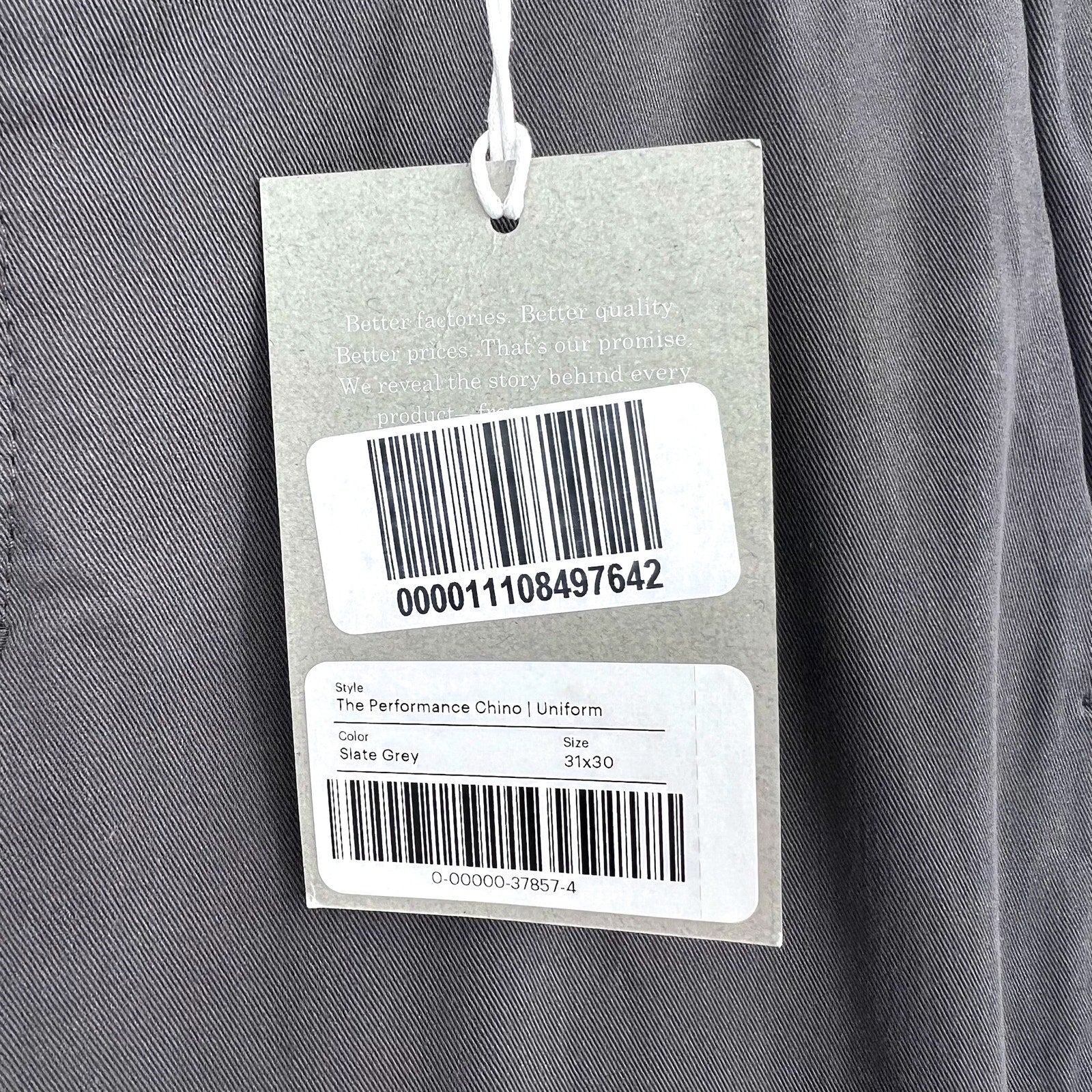 EVERLANE Men's Uniform Performance Chinos 31x30 Slate Grey Slim Fit Pants NWT
