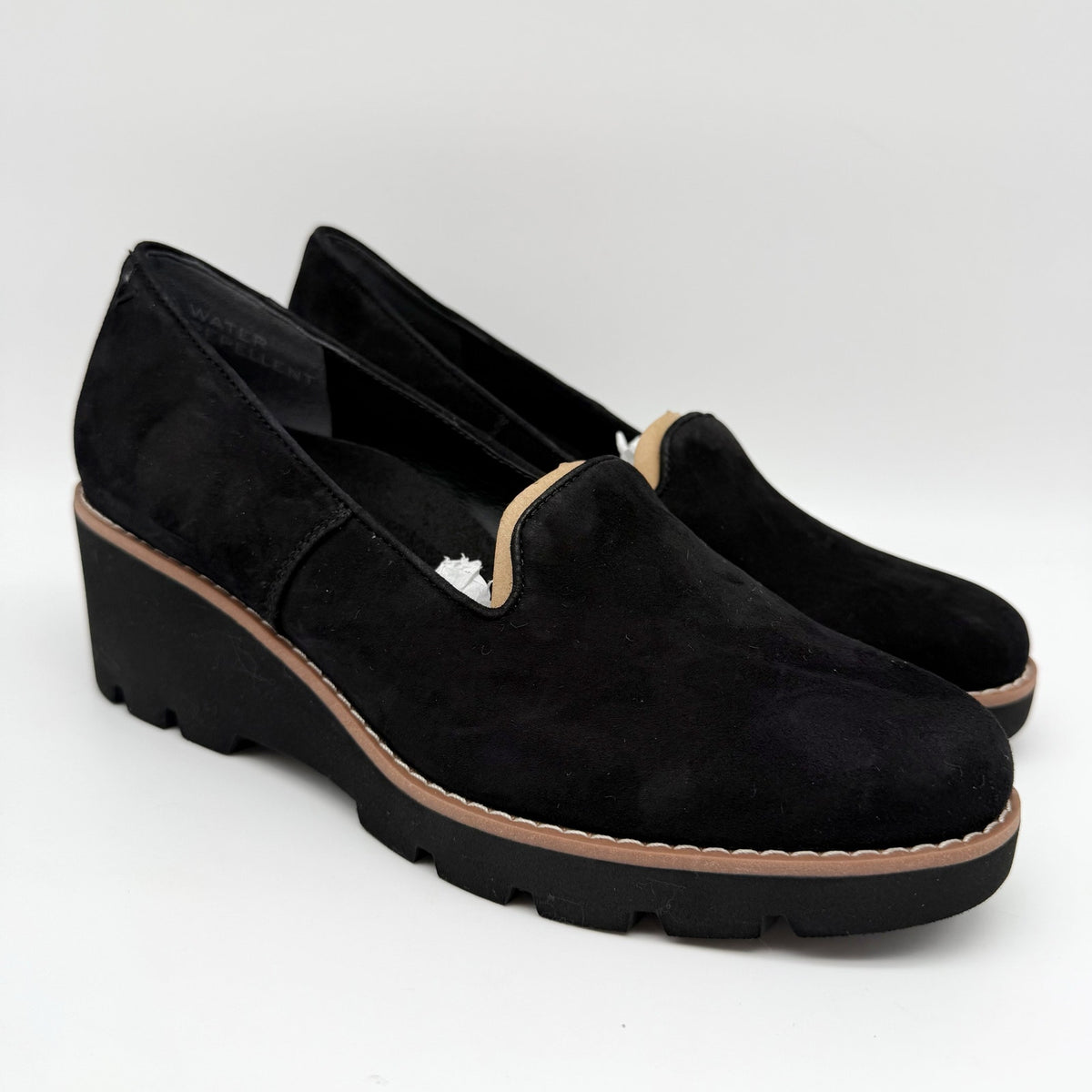 Vionic Womens Willa Wedge Loafers Size 9 M EU 40 Black Suede Slip On NIB