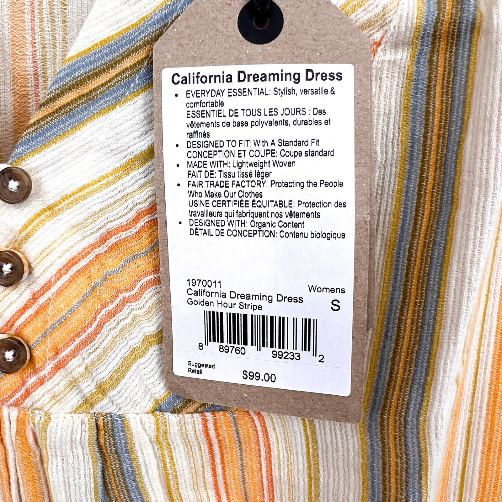 PRANA Women's California Dreaming Maxi Dress Small Golden Hour Stripe NWT