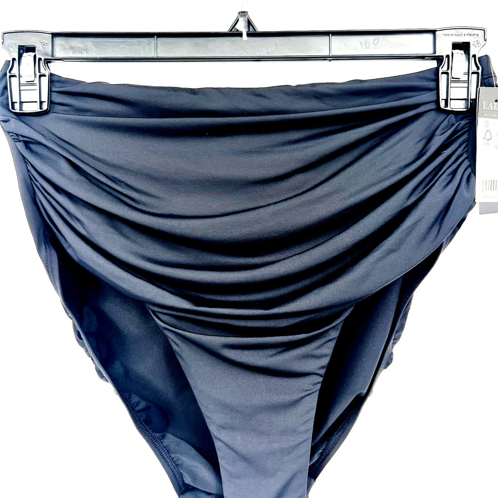 LAUREN RALPH LAUREN Slimming High Waist Bikini Bottom Size 14 Black Beach Club