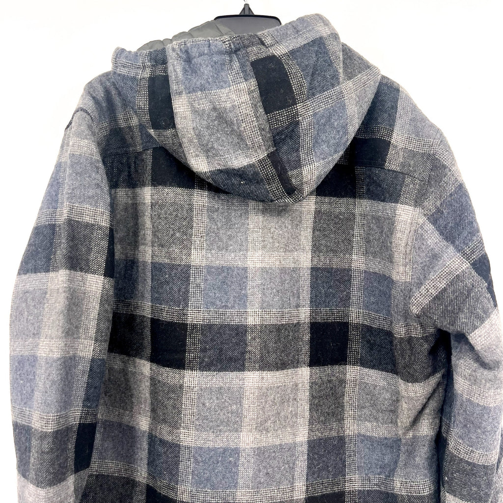 PRANA Men's Asgard Hooded Flannel Shirt Jacket XXL Gray Charcoal Plaid NWT