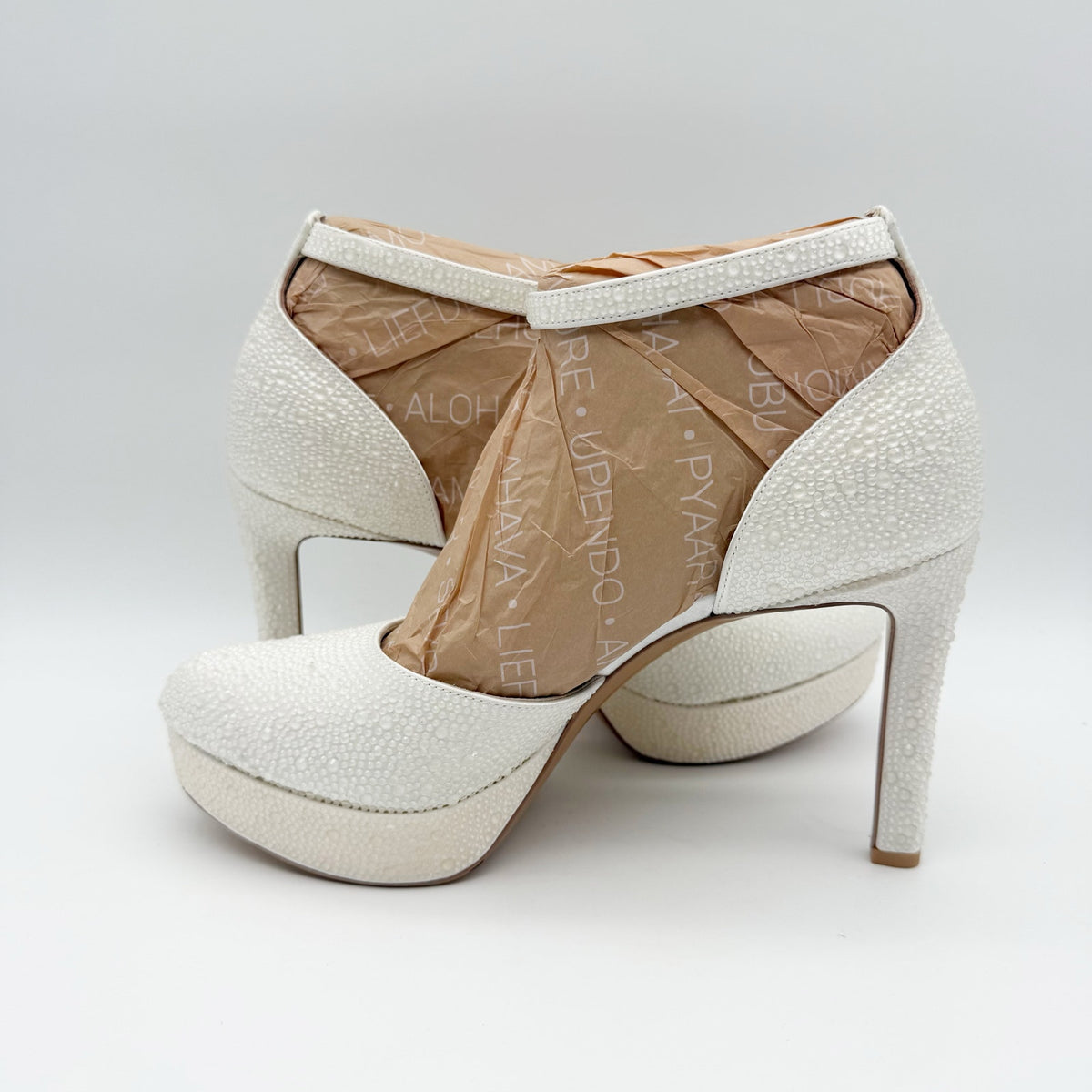Naturalizer Pnina Tornai Womens Rak Platform Heels Size 8.5 M White Satin NWOB
