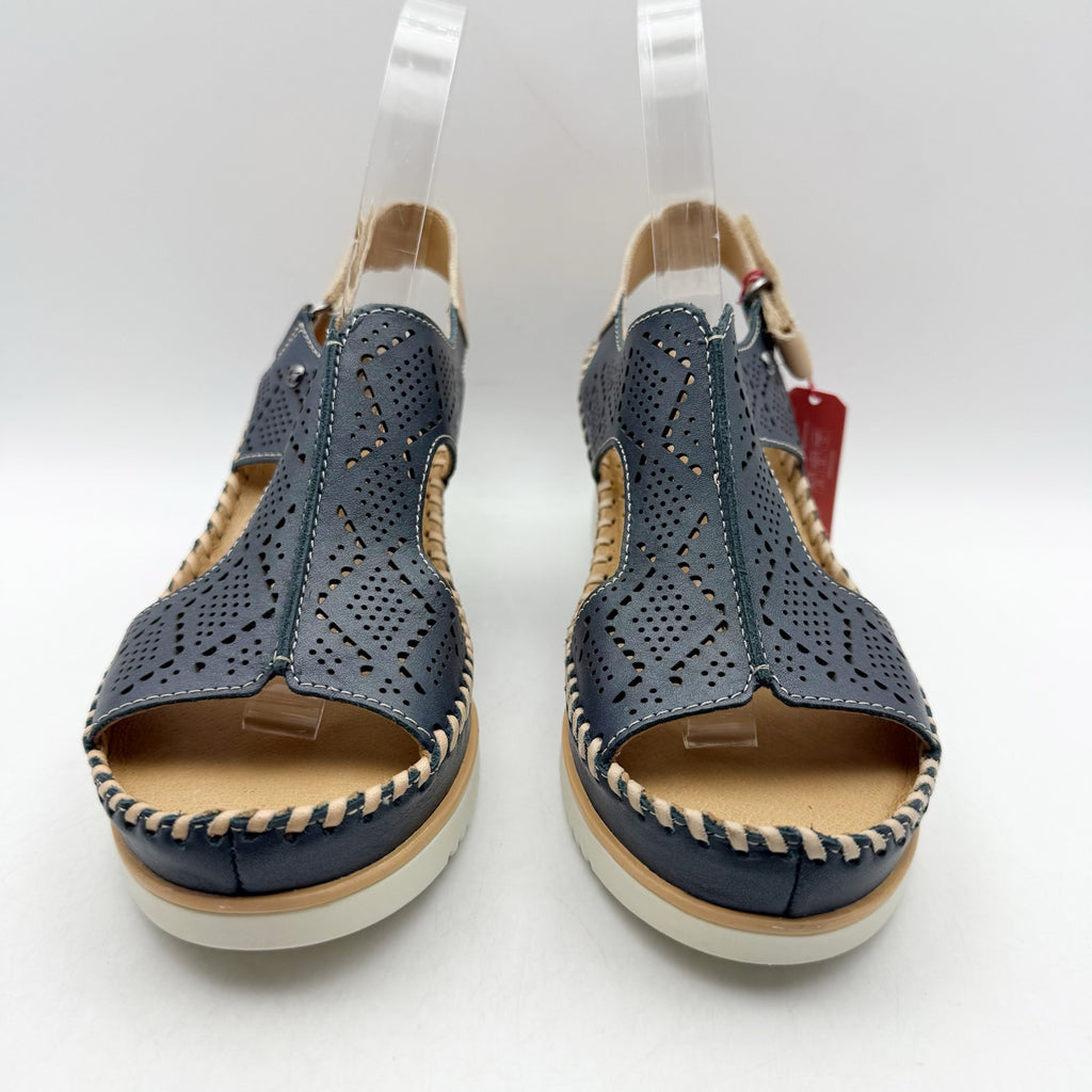 Pikolinos Womens Aguadulce Wedge Sandals EU 37 US 7 Blue Leather NWOB